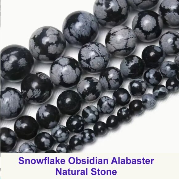 Snowflake Obsidian Alabaster Beads Gemstone Beads. 6mm  15" strand - Picture 1 of 2